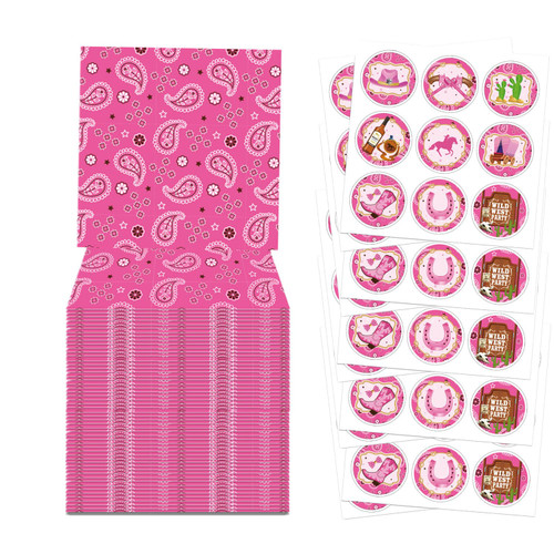 190 Pcs Western Cowgirl Party Decor, 100 Pcs Pink Cowgirl Paper Napkins and 90 Pcs Cowgirl Labels Stickers for Cowboy Wild West Theme Birthday Party Bridal Shower Last Rodeo Bachelorette Party (Pink)