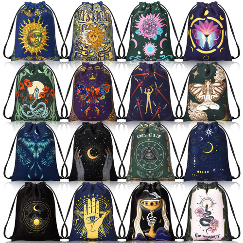 Kacctyen 16 Pcs Tarot Card Velvet Storage Bag Bulk Tarot Card Bag Velvet Drawstring Bag Dice Tarot Card Holder Jewelry Pouch for Enthusiasts Hand Gift Bags, 7.1 x 5.9 Inches