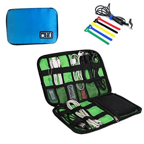 Travel Universal Cable Organizer Electronics Accessories Cases for Various USB, Phone, Charger and Cable, Blue