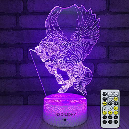 INSONJOHY Unicorn Gifts Kids Night Lights Bedside Lamp 7 Colors Change Remote Control Timer 3D Night Light for Kids Optical Illusion Lamps Kids Lamp As a Gift Ideas Boys Girls (Unicorn-1) INSONJOHY Unicorn Gifts Kids Night Lights Bedside Lamp 7 Colors Change Remote Control Timer 3D Night Light for Kids Optical Illusion Lamps Kids Lamp As a Gift Ideas Boys Girls (Unicorn-1)
