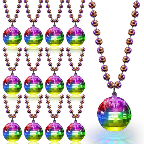 Sasylvia 12PCS LED Disco Ball Necklaces Light up Disco Party Necklaces 70s Disco Necklace Mini Disco Party Favors Costume Necklaces for Stage Props Bachelorette Birthday Disco Party (Silver, Colorful)
