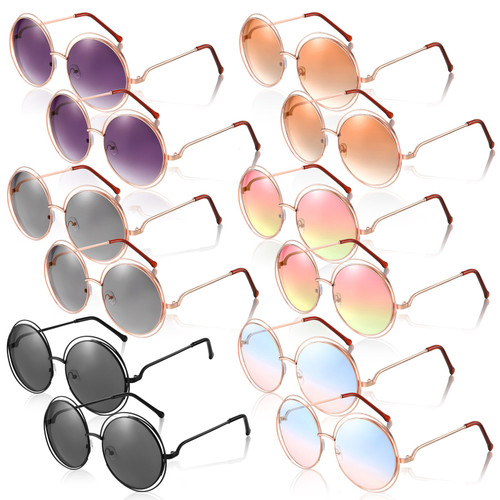 Fabbay 12 Pairs Summer Double Circle Polarized Sunglasses Women Retro Wire Frame Round Sunglasses Metal Vintage Round Oversized Sunglasses for Men