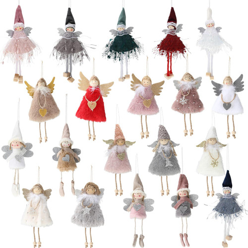 HyDren 20 Pieces Christmas Angel Tree Ornaments Christmas Plush Doll Ornaments Xmas Tree Ornament Dolls Decorative Plush Angel Pendants Christmas Hanging Doll Decorations for Holiday Party, 20 Styles