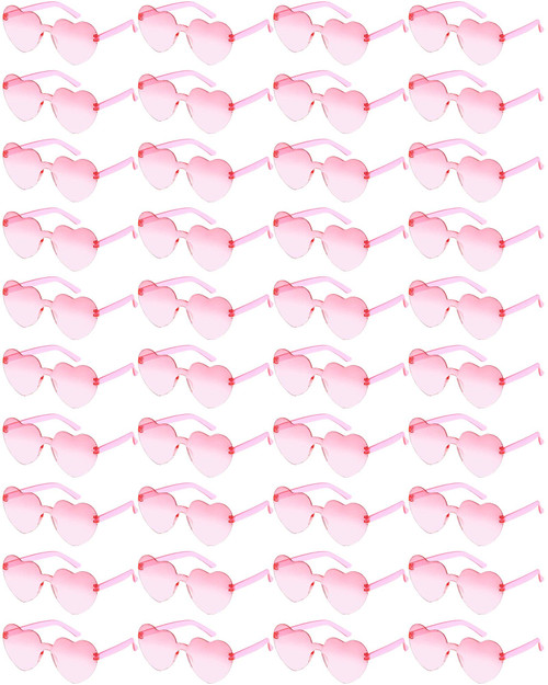 Weewooday 40 Pairs Heart Glasses Rimless Heart Shaped Glasses Frameless Sunglasses Transparent Sunglasses Tinted Eyewear (Pink)