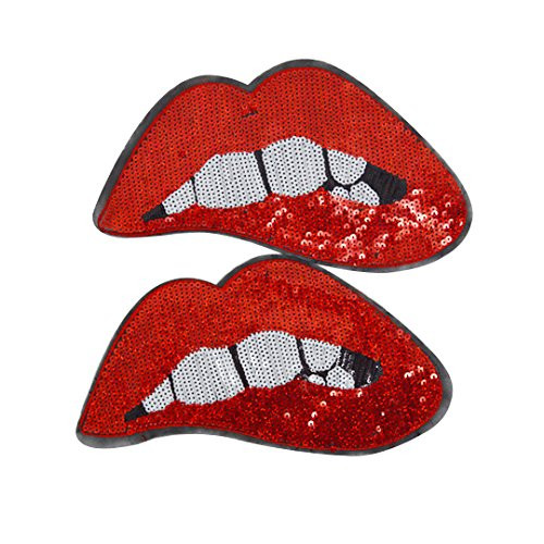 Buddy 2 Pcs Patches Fashion Sequin Red Lips Assorted Iron-on Embroidered Patch Decoration DIY Appliques