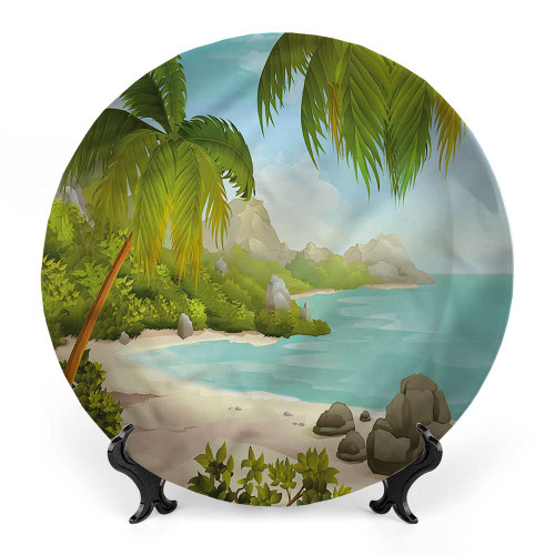 LIGUTARS Decorative Plates, Tropical Print Ornament, Exotic Beach Palms, 6 Inch, Kitchen Wall Decor, Multicolor