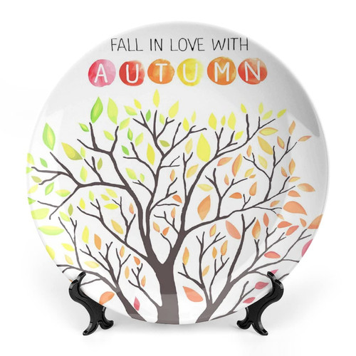 LIGUTARS Ceramic Plates, Autumn Tree Decorative Ceramic Plates, Colorful Leaves, 7 Inch, For Dining, Parties, Wedding, Multicolor