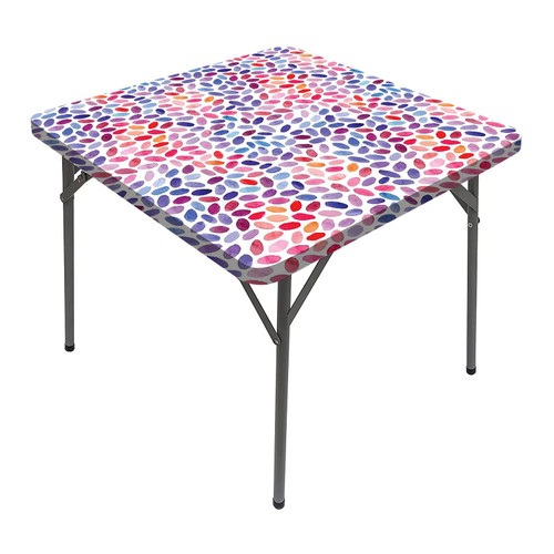 JUNTAIY Geometric Elastic Square Tablecloth, Trippy Abstract Watercolor Mix Funky Elastic Table Cover Square, Fits 36x36 inch Table, for Restaurants Picnic Patio Outdoor Party Decor, Multi