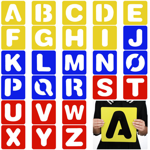 TecUnite 26 Pieces Alphabet Stencils Set Plastic Letter Stencils for Painting Learning, DIY Craft Decoration (10 x 10 Inches)