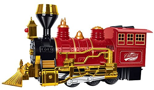 Christmas Train, Kids Railroad Train, Red Classic Train, with Lights and Sounds, Bump and Go Action