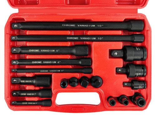 WETT 18Pcs Impact Extension Socket Set Drive Tool Accessory Set, CR-V Steel, Includes Socket Adapters, Extensions and Universal Joints and Impact Coupler, Professional Socket Accessories