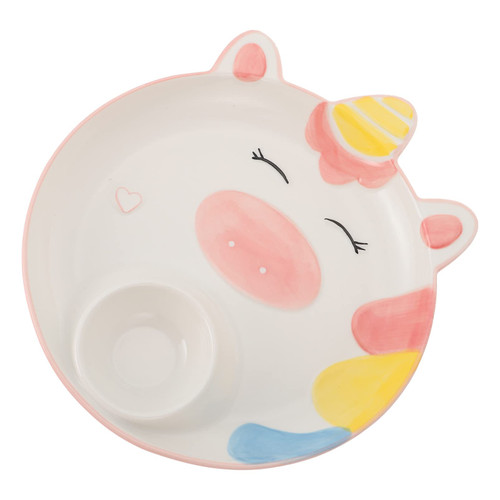 Hemoton Japanese Snacks Snack Container Sushi Plates Cute Pattern Ceramic Dumpling Plates with Vinegar Dish Sauce Compartment Japanese Plates Dip for Dumpling Snack White Plates Food Containers