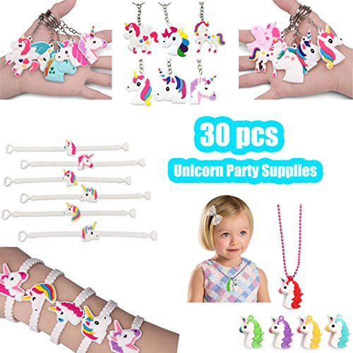 Rainbow Unicorn Party Supplies, Unicorn Keychain (10pcs) Unicorn Bracelet Kit(10pcs) Unicorn Necklace(10pcs) Toys Prizes Gifts for Kids Girls Boys Women for Unicorn Party Favors set