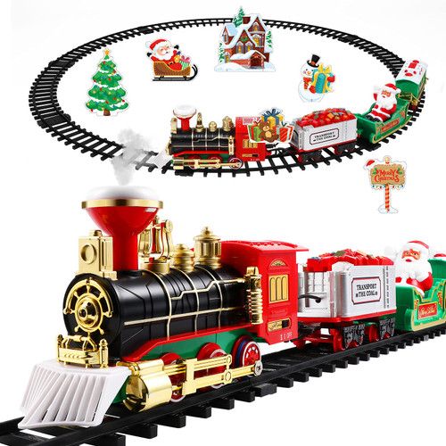 Christmas Train Sets for Under The Tree- Christmas Railway Train Set with Railway Track & 4 Cars- Lights and Sounds Railway Battery Operated Electric Train Set for Kids Christmas Train Sets for Under The Tree- Christmas Railway Train Set with Railway Track & 4 Cars- Lights and Sounds Railway Battery Operated Electric Train Set for Kids