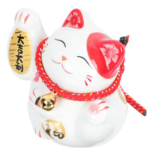 Maneki Neko Lucky Cat Statue Cat Table Ornament Ceramic Cat Figurine Table Decor Garden Ornaments Fortune Fengshui Lucky Beckoning Cat Decor Ornaments for Home Car Office
