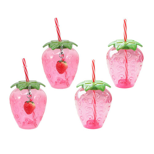 Gadpiparty Strawberry Shaped Cup Mug: 4pcs Strawberry Drinking Glasses Hawaiian Party Cute Water Cups Tumbler with Lid and Straw Jungle Beach Summer Party Decor