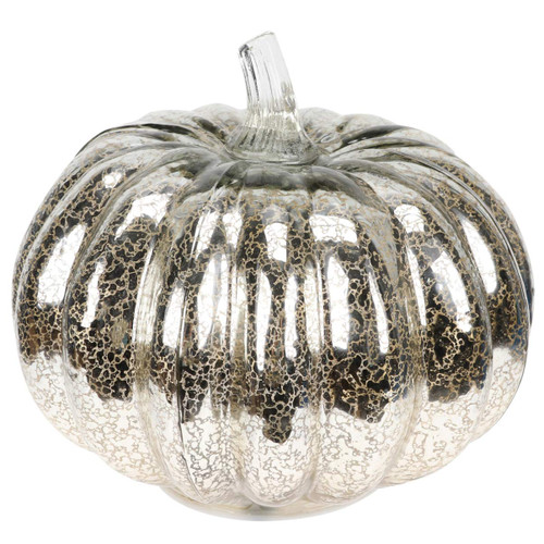 Lurrose Halloween Glass Pumpkin Light LED Glass Pumpkin Lamp Battery Operated Flickering Light Halloween Pumpkin Decorations for Halloween Fall Thanksgiving, Sliver, 5. 5 inches