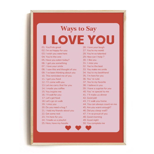 Ways to Say I Love You Poster Pink Aesthetic Canvas Wall Art Red Inspirational Quote Pictures Couples Quote Prints I Love You Painting Canvas Love Quote Art I Love You Artwork Decor 16x24in No Frame