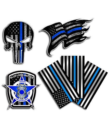 Variety Pack of Thin Blue Line Police Officer Blue Lives Matter American Flag Vinyl Decal Sticker Car Truck BLM(6 Pack)