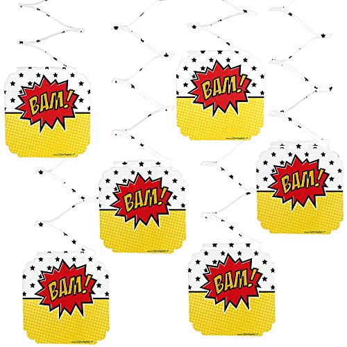 Big Dot of Happiness BAM! Superhero - Baby Shower or Birthday Party Hanging Decorations - 6 Count