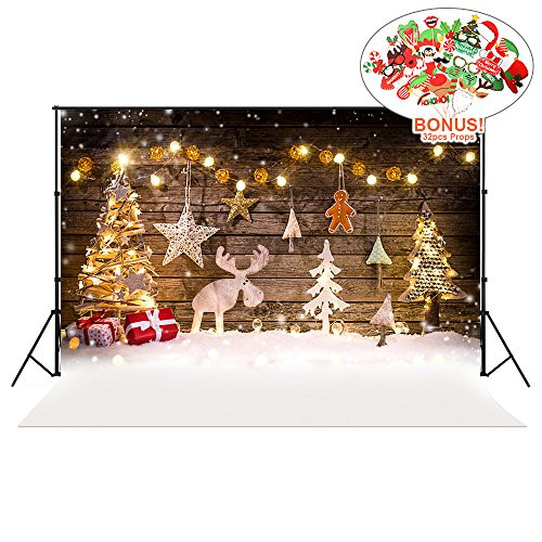 Christmas Backdrops with Photo Booth Props, MeeQee 7X5ft Photography Backdrop Christmas Deer Bokeh Stars Backgrounds Pictorial Cloth Customized Photography Background Studio Prop, MQ-CH4
