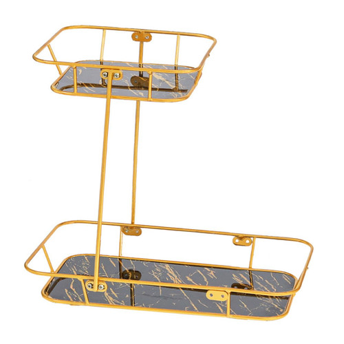 FOMIYES 1PC Cosmetic Storage Rack Metal Organizer Shelf Table top Display Stand Square Tray Double- Layer Storage Makeup Rack Bathroom Organizer Shelf Cosmetic Storage Display Shelf Mix