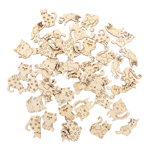 Hohopeti 100pcs Blank Labels Wooden Animal Toys Wooden Crafts Cat Gift Tags Wooden Cat Discs Wooden Craft Shapes Unfinished Cat Cutout DIY Wooden Slices DIY Painting Slices Materials Kitten