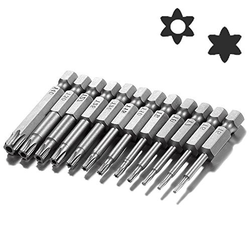 Bestgle 12pcs T5-T40 Torx Head Screwdriver Bit Set 1/4 Inch Hex Shank Security Tamper Proof Magnetic Torx Bit Screw Driver Kit Tool, 50mm
