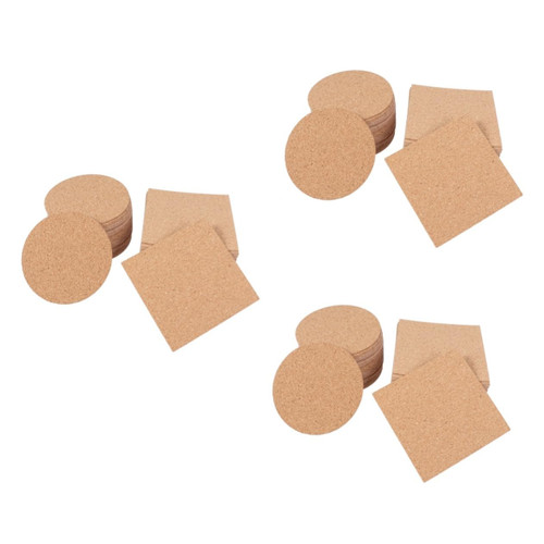 TEHAUX 150 Pcs Retro Decor Natural placemats Glass Desk pad Bulk Plants Square Cork Coaster Round Coaster Cork Round Gasket Cork Mat Bamboo Round and Square Coaster Blank Cloth Suit 100mm