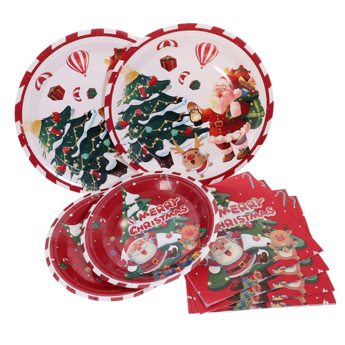 NOLITOY 80 pcs straw set disposable paper plates Christmas Napkin tableware Disposable Christmas Tableware Christmas Party dining tabnle decoration plate Christmas Christmas paper