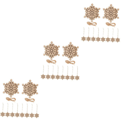 BESTOYARD 30 pcs Double Decorative Wood Chips Wooden Snowflake Ornament Wooden Shapes for Crafts Craft Ornaments Wooden Christmas Ornaments for Crafts 7c Rope Bulk Handicrafts