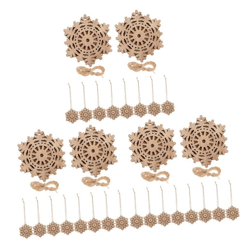 EXCEART 30 Pcs Double Decorative Wood Chips Christmas Decor Xmas Tree Hanging Tag Wood Christmas Tree Ornament Wooden Snowflake Ornament Craft Ornaments Wood Slices Wood Ornaments Bulk 7c