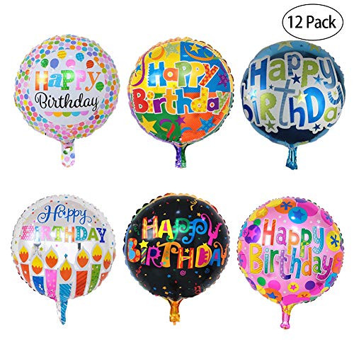 NPLUX 18" Happy Birthday Foil Balloons Round Mylar Helium Balloon Party Decorations Supplies?12 Pack