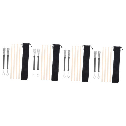 4 Sets Drum Stick Drum Brush Drumsticks for Drum Set Drum Stick with Brush Wooden Music Mallets Music Accessories Drum Wire Brush Drumsticks for Students Musical Percussion Stick