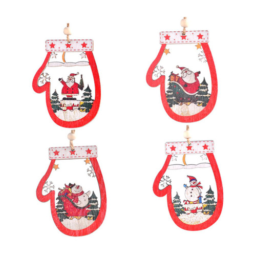 BESTOYARD 4pcs Christmas Gloves Pendant Christmas Hanging Figure Santa Ornament Santa Claus Pendant Christmas Tree Hanging Decorations Christmas Snowman Ornaments Crafts Household Wood