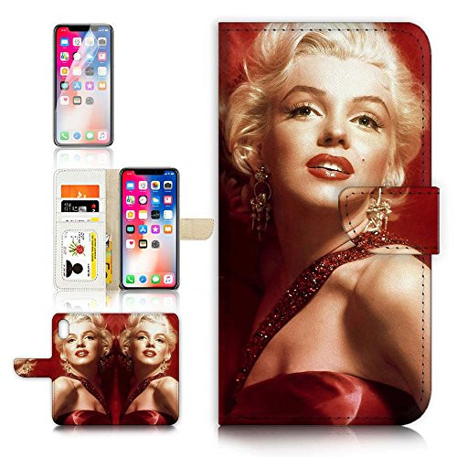 ( For iPhone X ) Flip Wallet Case Cover & Screen Protector Bundle - A21329 Marilyn Monroe in Red