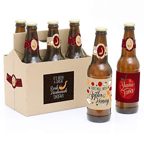 Rosh Hashanah - 6 Jewish New Year Beer Bottle Label Stickers and 1 Carrier