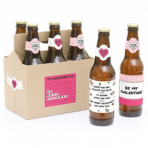 Be My Galentine - 6 Valentine's Day Beer Bottle Labels and 1 Carrier