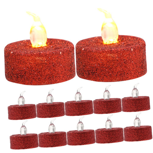 Happyyami 12pcs Electronic Candle Light Pillar Candle Holders Glow Decorations Wedding Decoration Candle Lights for Party Candle for Wedding Tea Lights Plastic Red Flameless Tealight Candles