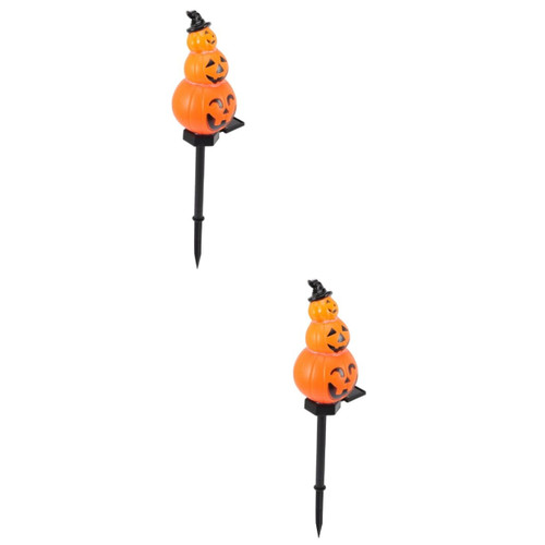 BESTOYARD 2pcs Solar Decorative Lights Pumpkin Stake Lights Outdoor Halloween Outdoor Decoration Halloween Garden Decoration Halloween Decor Solar Pumpkin Stake Lamp Lantern LED Plastic
