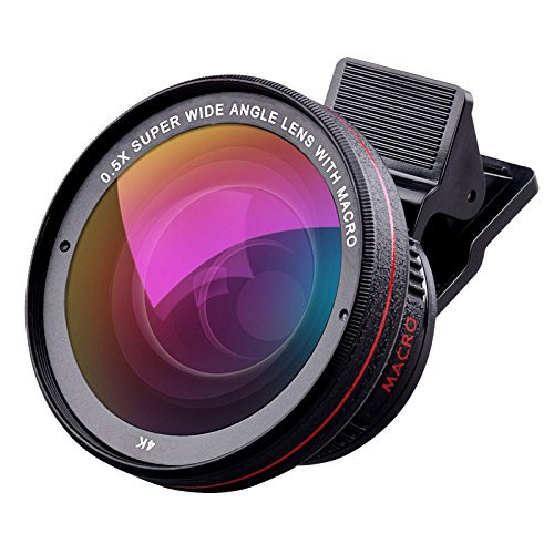 Cell Phone Lens, Tensun iPhone Camera Lens Kit 0.5X Super Wide Angle Lens + 15X Macro Lens (Attached Together), Clip on 2 in 1 Smartphone for iPhone 8, 7, 6s, 6, 5s & Samsung & Android