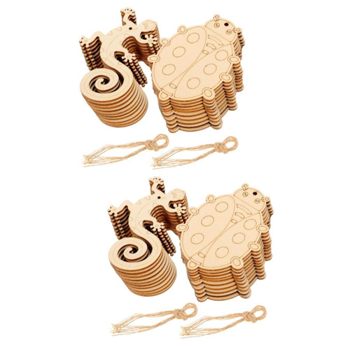 EXCEART 40 pcs DIY Pendant Ladybug Decorations Home Accessories Christmas Decorations Wooden Cutouts for Crafts Wooden Lizard Cutout Unfinished Wood Crafts Wood Cutouts Wood Slices