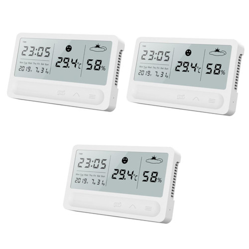 Happyyami 3 pcs Humidity Gauge Indoor Temperature and Humidity Meter Digital Humidity Meter Temperature Meter Multifunction Hygrometer Weather Clock White