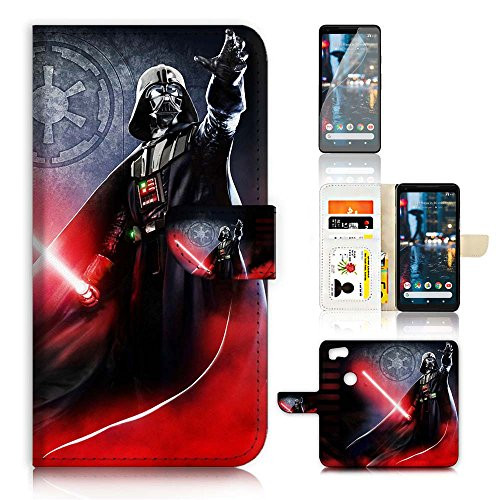 (For Google Pixel 2) Flip Wallet Case Cover & Screen Protector Bundle - A21334 Starwars Darth Vader