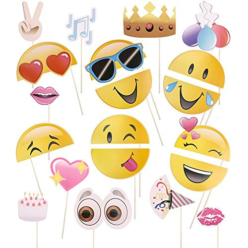 Smiley Face Photo Booth Prop - Pack of 20 Smiley Emoji Face Party Supplies Kit DIY Pose Sign Party Decoration
