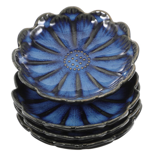 HAKIDZEL 4pcs Sunflower Sauce Mini Condiments Bowl Flower Shaped Plate Sauce Bowl Mini Plates Japanese Plates Appetizer Plates Set Small Dipping Bowls Ceramic Dip Dish Appetizers Plate Tray