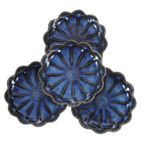 FELTECHELECTR 4pcs Sunflower Sauce Japanese Plates Mini Plates Appetizer Plates Set Flower Shaped Plates Japanese Dipping Bowls Side Dish Bowls Ceramics Blue Tiny Bowl Side Dish Plate Dip Bowl