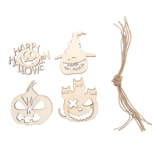 BESTOYARD 40pcs Wooden Hang Tag Gift Tag Halloween Decor Wood Tags Halloween Wooden Shape Unfinished Wood Tags Unfinished Wooden Cutouts Wooden DIY Crafts Pendant DIY Wooden Hanging Plate