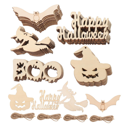 BESTOYARD 50pcs Halloween Wood Chips Wood Tags Halloween Decor Wooden Tags Pumpkin Wood Cutouts Unfinished Wood Slices Halloween Prank Props Wood Slices for Crafts Festival Pendants Decor