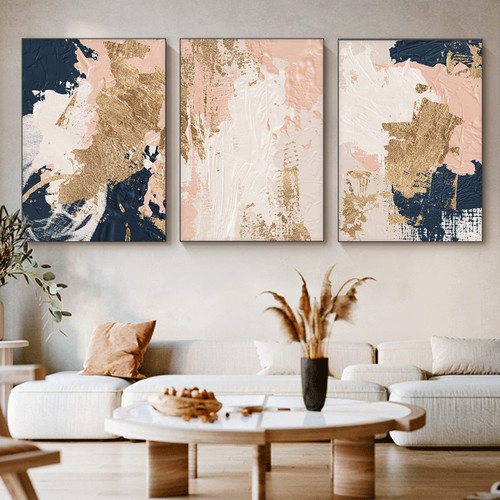 Abstract Canvas Paintings Blue Gold Pink Abstract Wall Art Abstract Pink Oill Painting Pink Blue Gold Abstract Pictures Wall Decor Pink and Blue and Gold Abstract Painting Modern Abstract Art No Frame